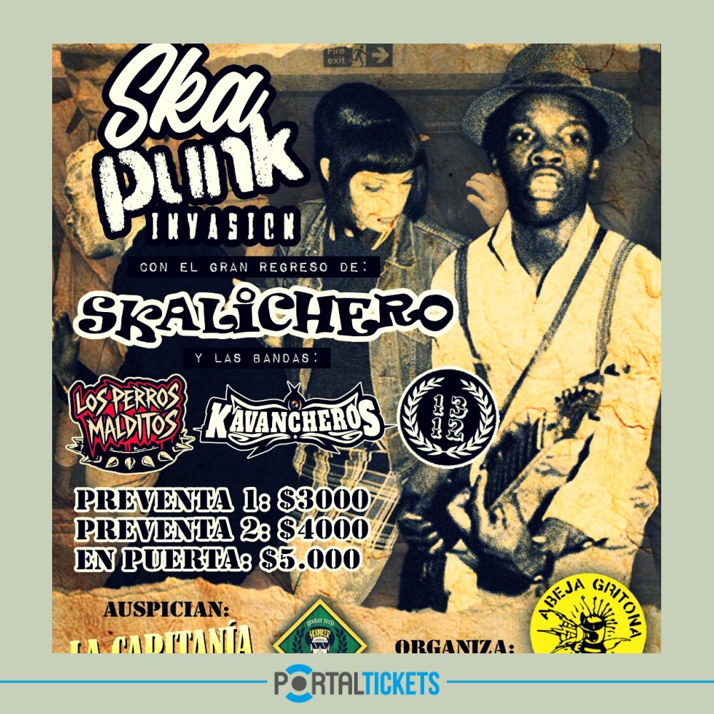 Flyer Evento SKA PUNK INVASIÓN VOL. 1 EN BAR DEMOCRÁTICO, IQUIQUE