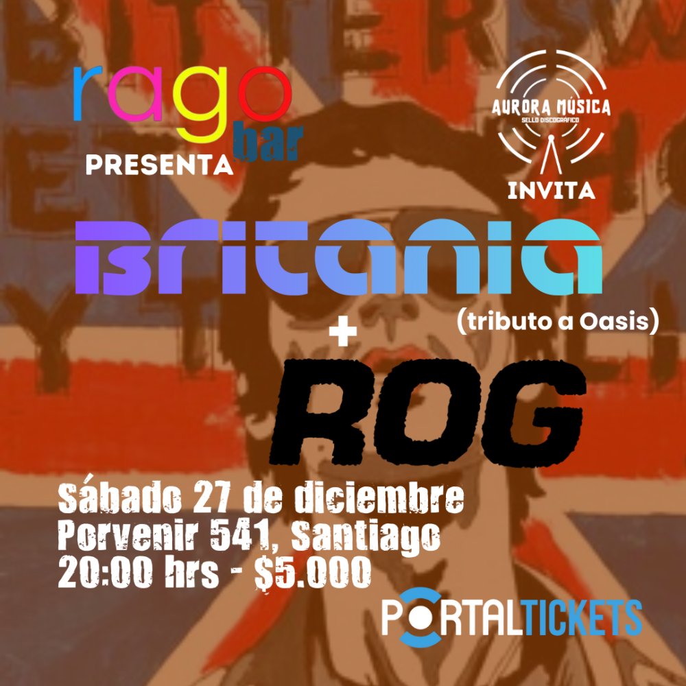 Flyer BRITANIA + ROG EN VIVO EN RAGO BAR