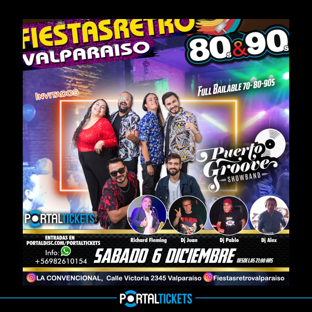 Flyer Evento FIESTA RETRO 80-90S EN LA CONVENCIONAL, VALPARAÍSO