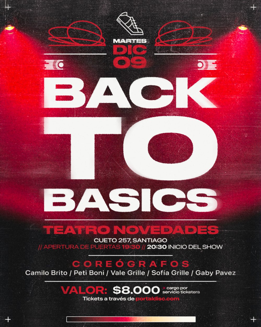 Flyer Evento BACK TO BASICS EN TEATRO NOVEDADES