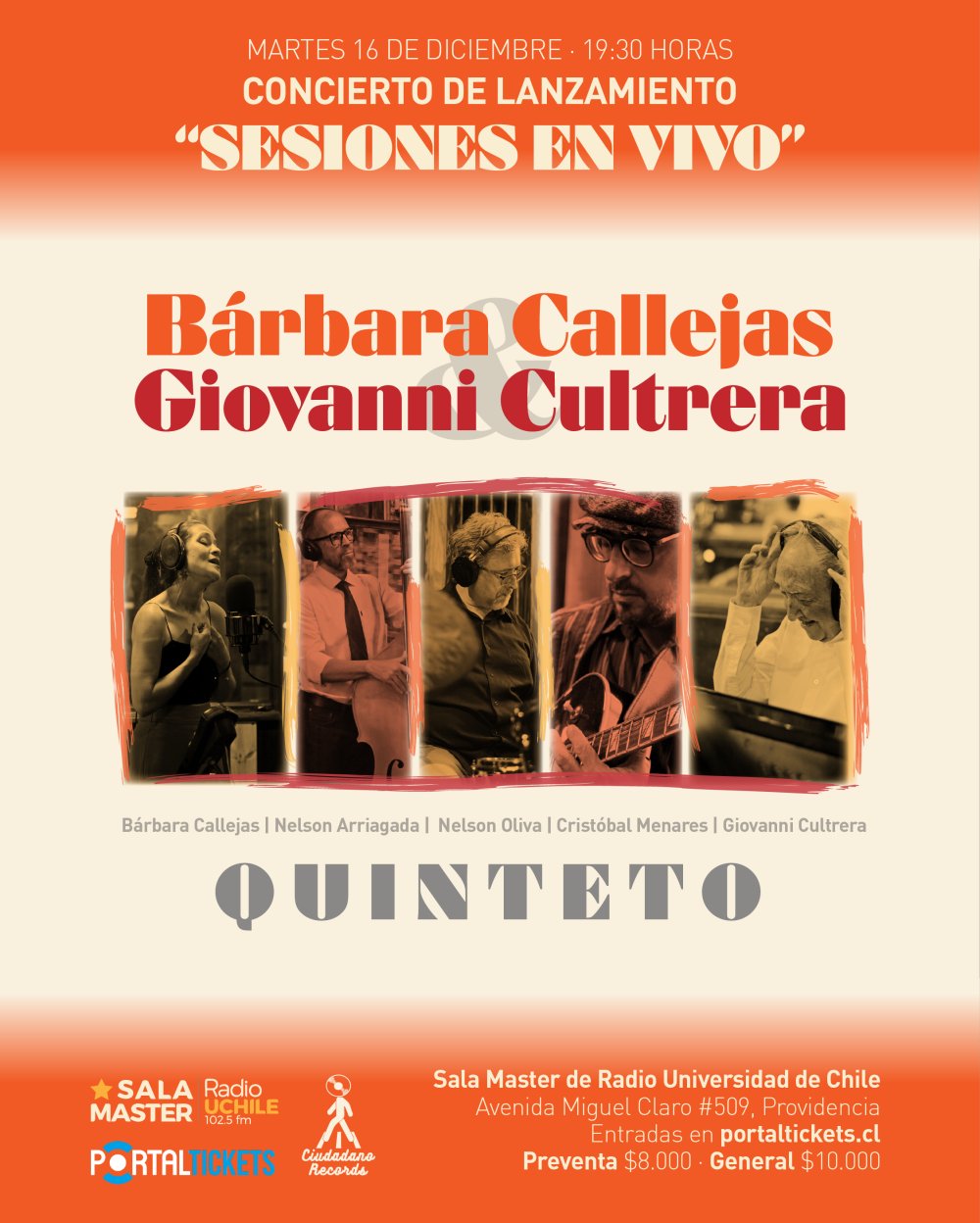Flyer BÁRBARA CALLEJAS Y GIOVANNI CULTRERA QUINTETO PRESENTA SESIONES EN VIVO EN SALA MASTER