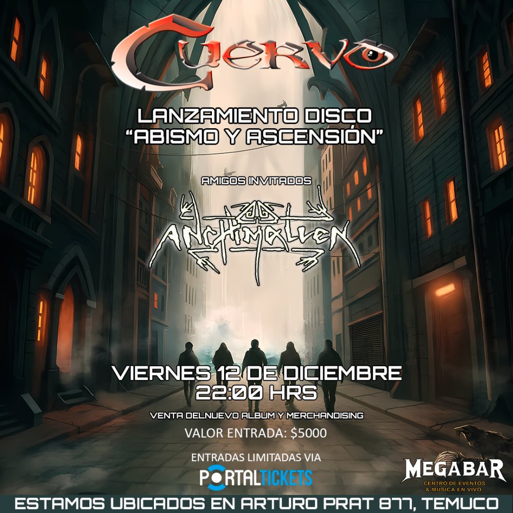 Flyer CUERVO: LANZAMIENTO ALBUM EN MEGABAR, TEMUCO