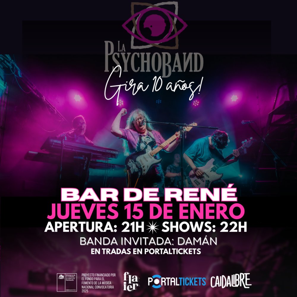 Flyer LA PSYCHOBAND CELEBRA 10 AÑOS EN BAR DE RENÉ