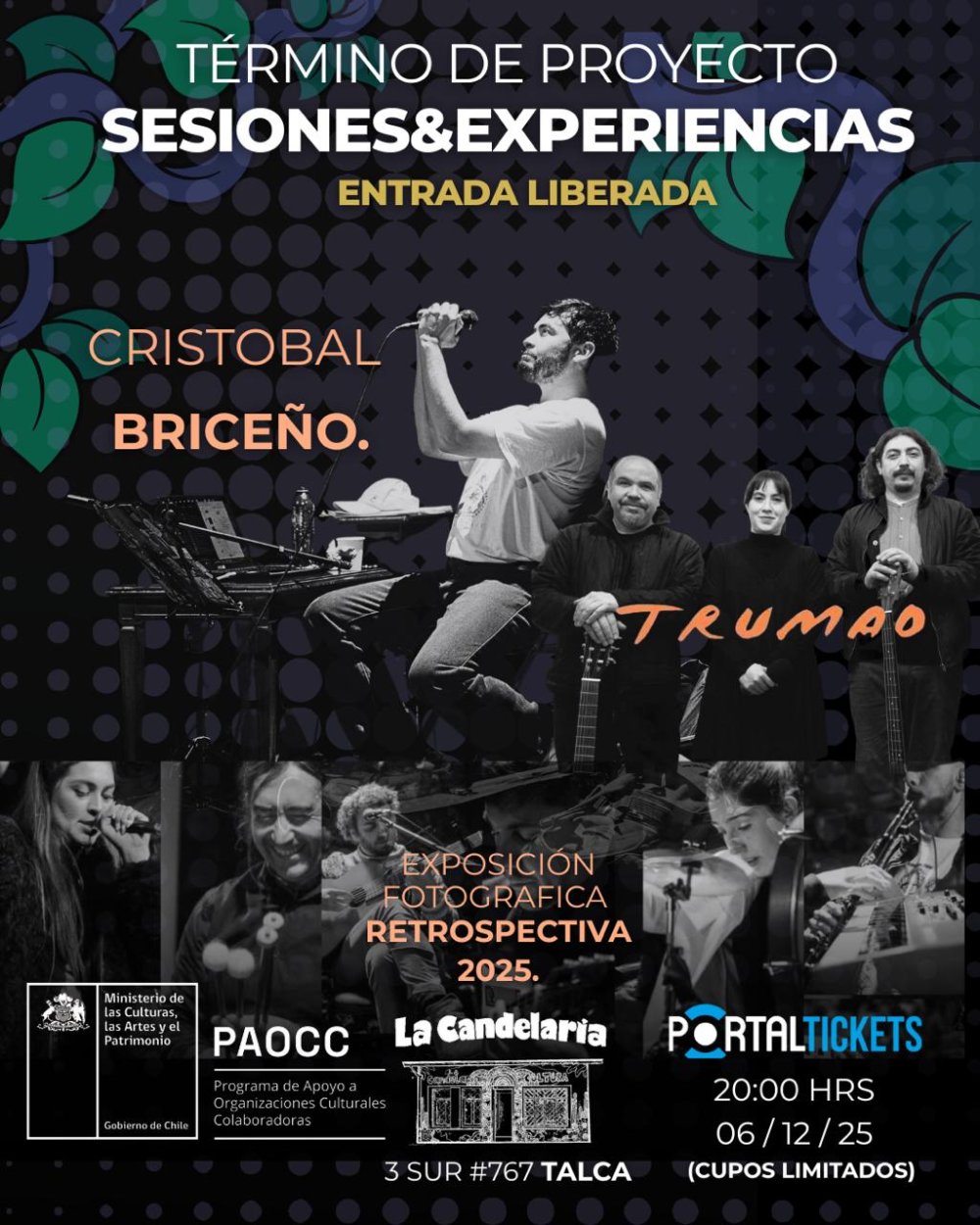 Flyer Evento FINALIZACION SESIONES Y EXPERIENCIAS EN CC LA CANDELARIA, TALCA