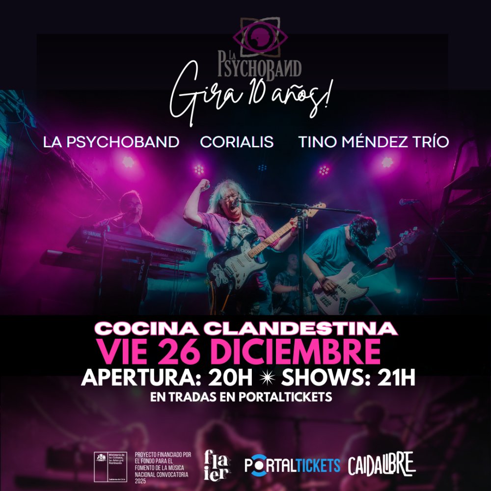 Flyer LA PSYCHOBAND GIRA 10 AÑOS EN COCINA CLANDESTINA