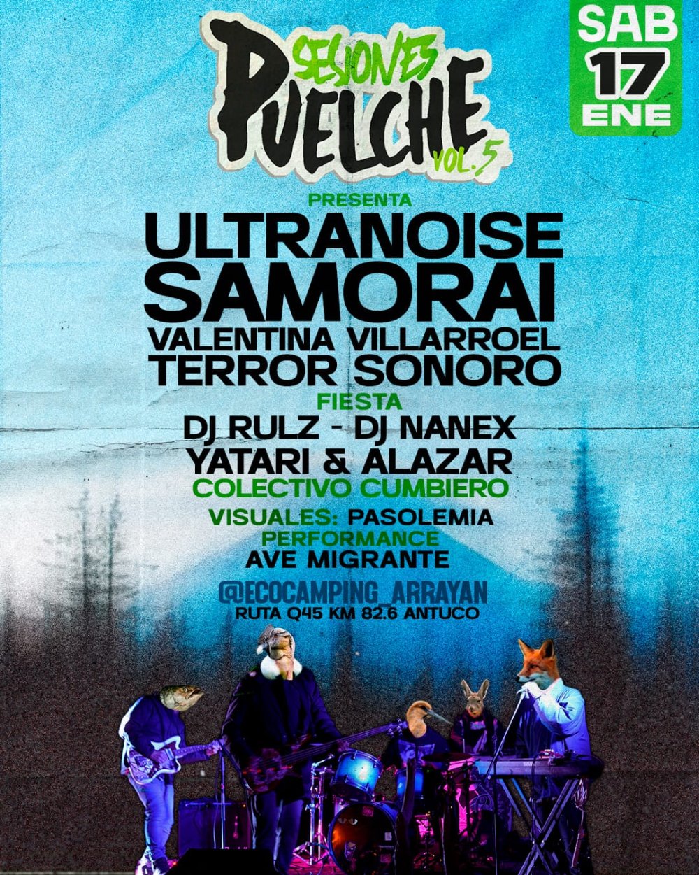 Flyer SESIONES PUELCHE VOL. 5 EN ECOCAMPING ARRAYAN, ANTUCO