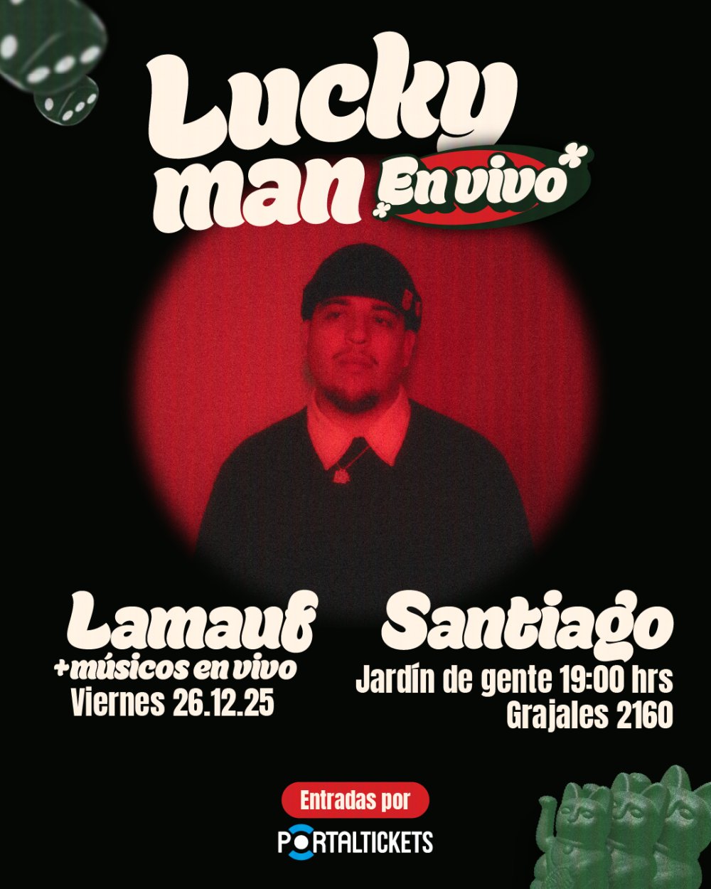 Flyer LAMAUF: LUCKYMAN EN VIVO EN JARDIN DE GENTE