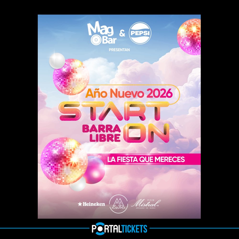 Flyer START ON AÑO NUEVO BARRA LIBRE EN MAGBAR, CHILLÁN
