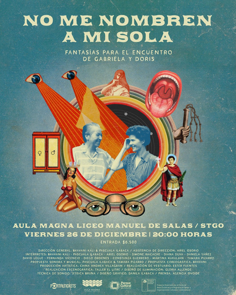 Flyer NO ME NOMBREN A MÍ SOLA: FANTASÍAS PARA EL ENCUENTRO DE GABRIELA Y DORIS EN LICEO MANUEL DE SALAS