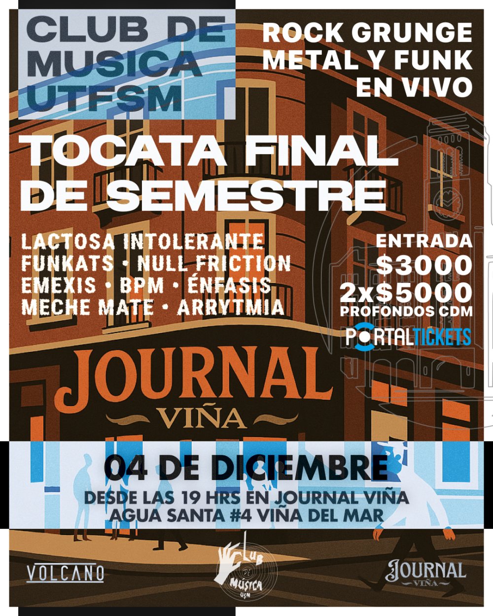 Flyer Evento TOCATA CIERRE DE SEMESTRE CLUB DE MÚSICA UTFSM EN JOURNAL, VIÑA DEL MAR
