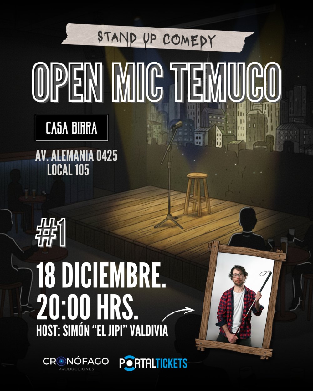 Flyer STAND UP COMEDY - OPEN MIC #1 EN CASA BIRRA, TEMUCO
