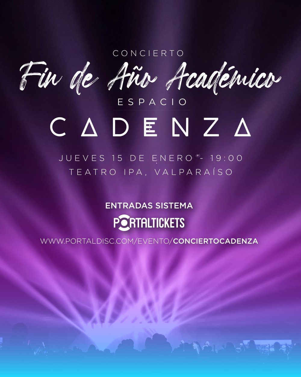 Flyer CONCIERTO DE FIN DE AÑO ACADÉMICO ESPACIO CADENZA EN TEATRO IPA, VALPARAÍSO