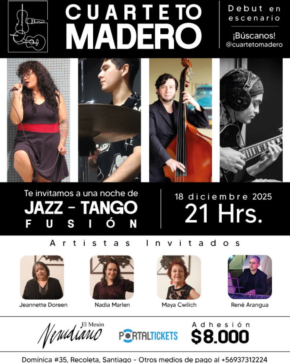 Flyer FUSIÓN JAZZ-TANGO EN MESÓN NERUDIANO