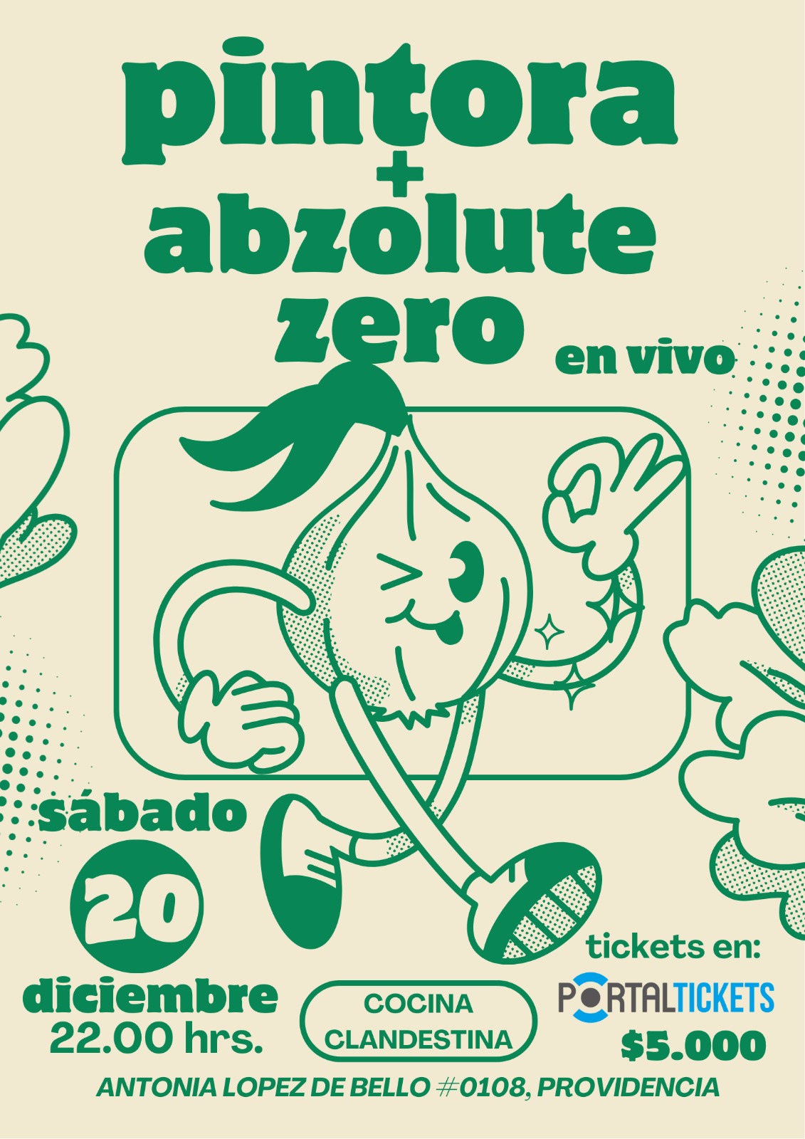 Flyer PINTORA + ABZOLUTE ZERO EN COCINA CLANDESTINA