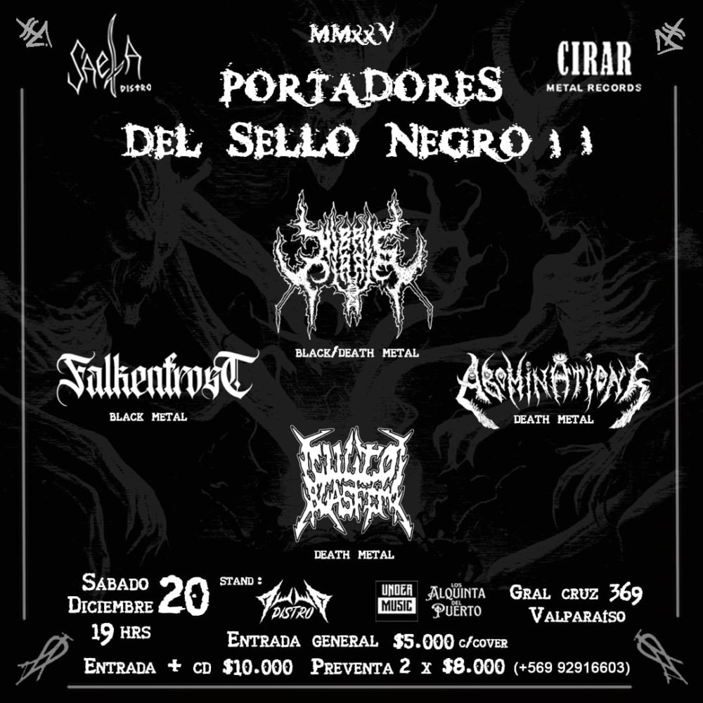 Flyer PORTADORES DEL SELLO NEGRO EN LOS ALQUINTA DEL PUERTO, VALPARAÍSO