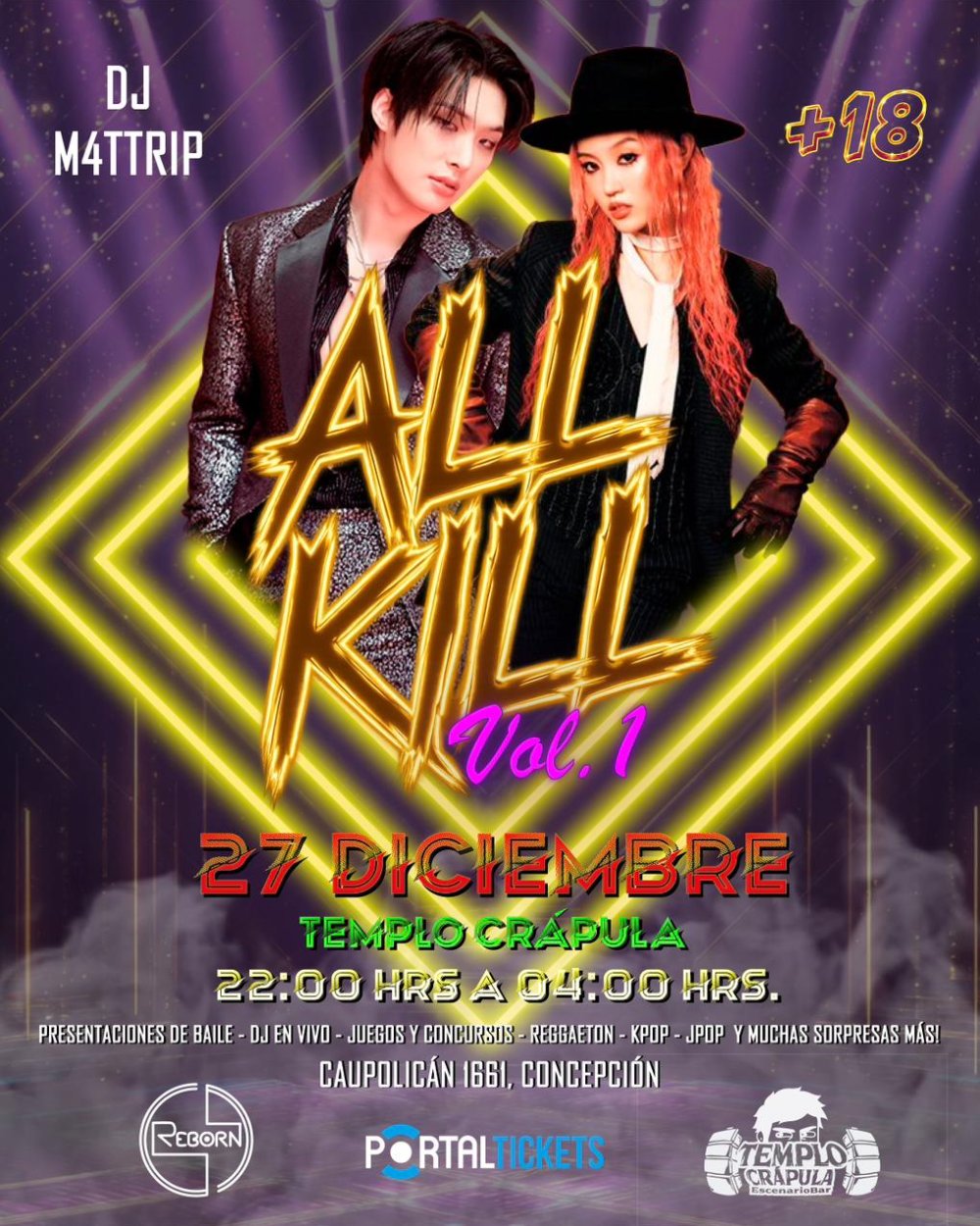 Flyer ALL KILL VOL.1 – TEMPLO CRÁPULA, CONCEPCIÓN