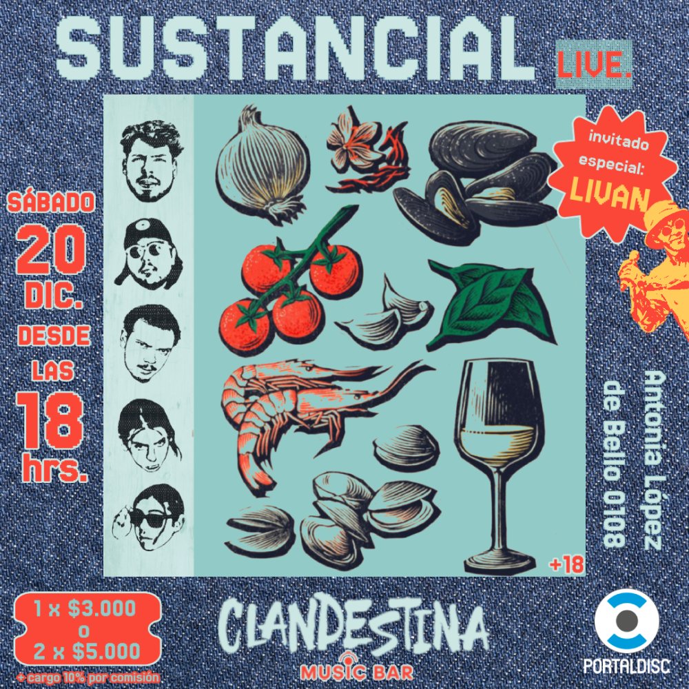 Flyer SUSTANCIAL LIVE EN COCINA CLANDESTINA