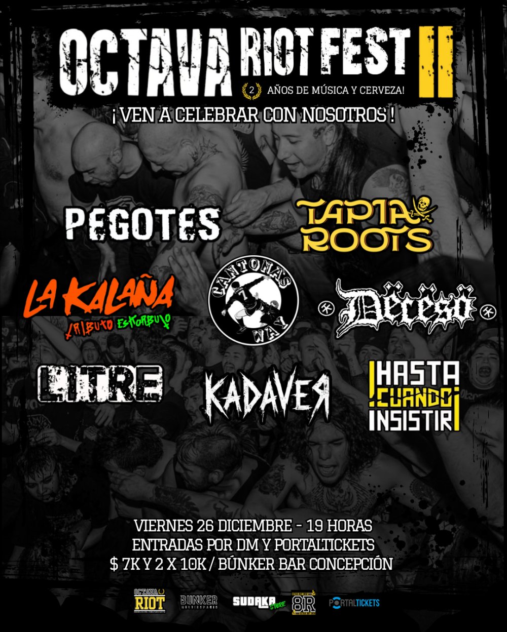 Flyer OCTAVA RIOT FEST 2 EN BUNKER BAR, CONCEPCIÓN