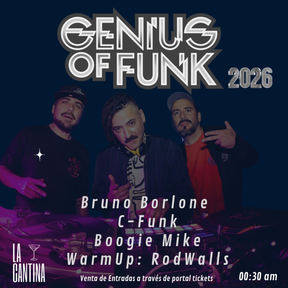 Flyer GENIUS OF FUNK AÑO NUEVO 2026 EN RAMBLAS BAR