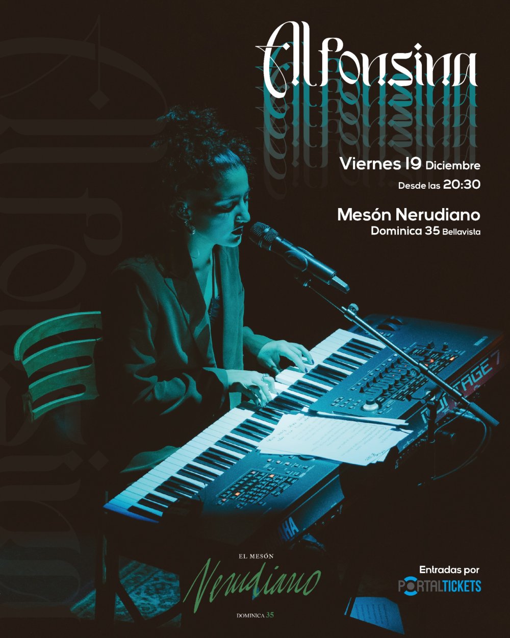 Flyer ALFONSINA EN EL MESÓN NERUDIANO