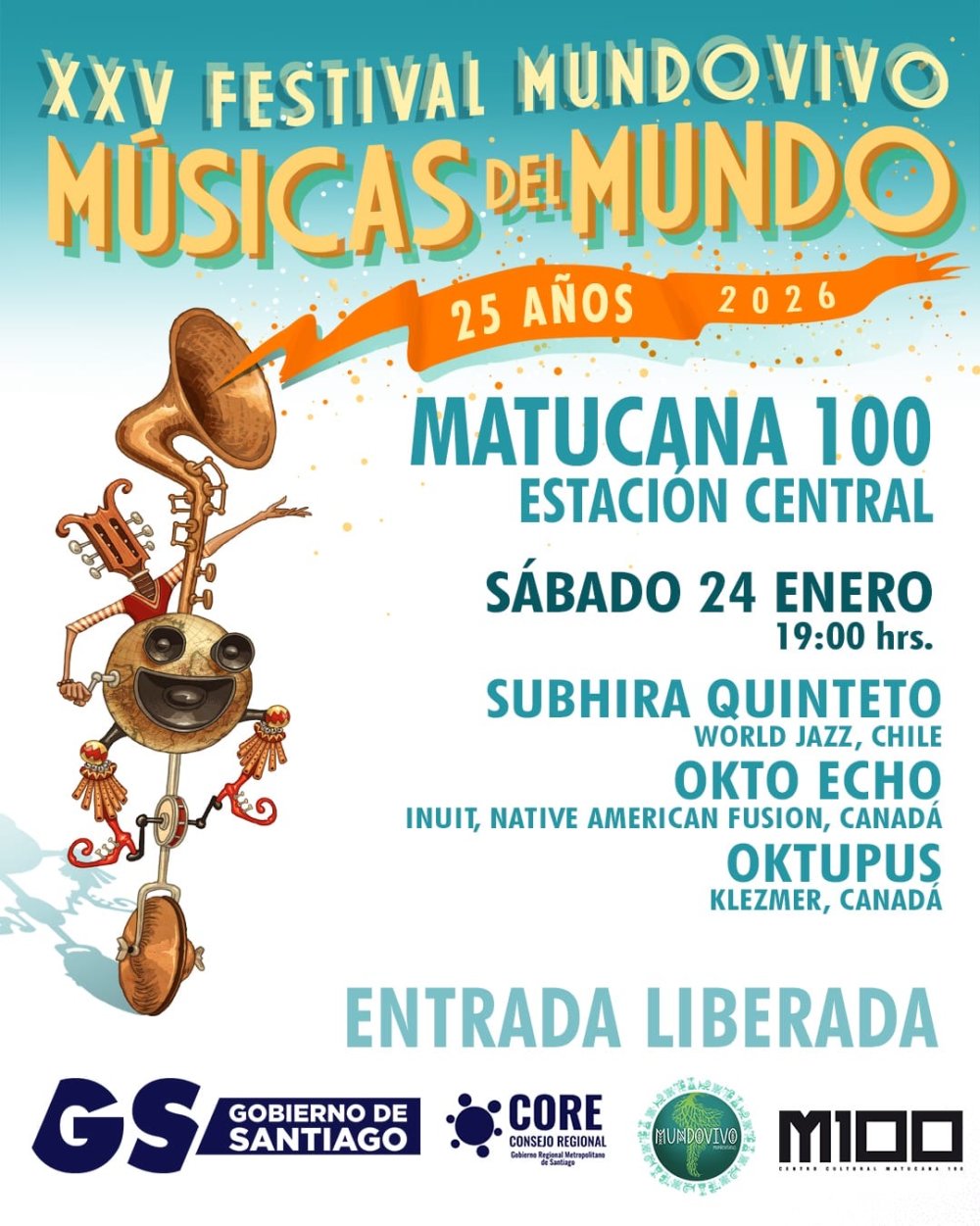 Flyer XXV FESTIVAL MUNDOVIVO DE MÚSICAS DEL MUNDO EN M100