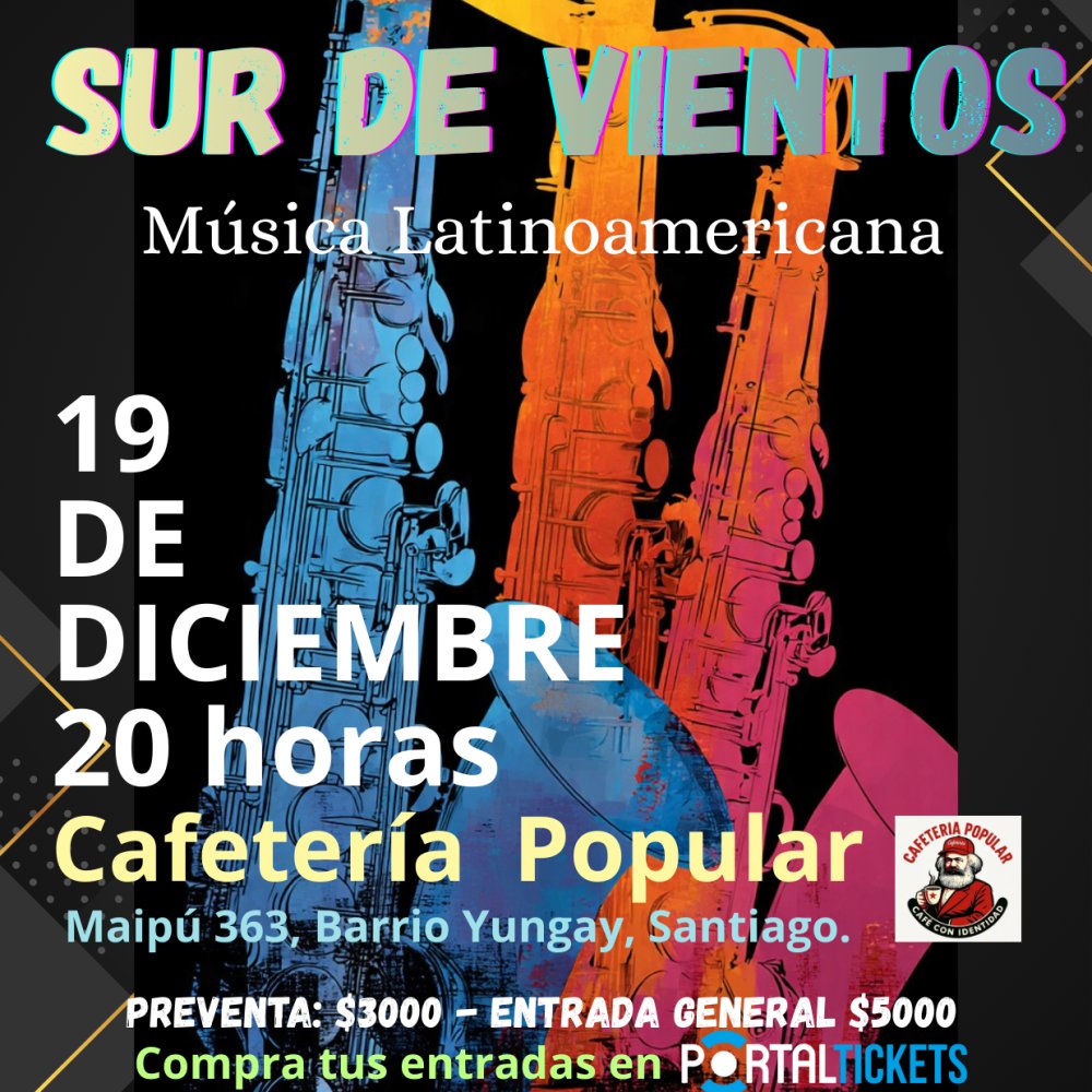 Flyer SUR DE VIENTOS EN CAFETERÍA POPULAR