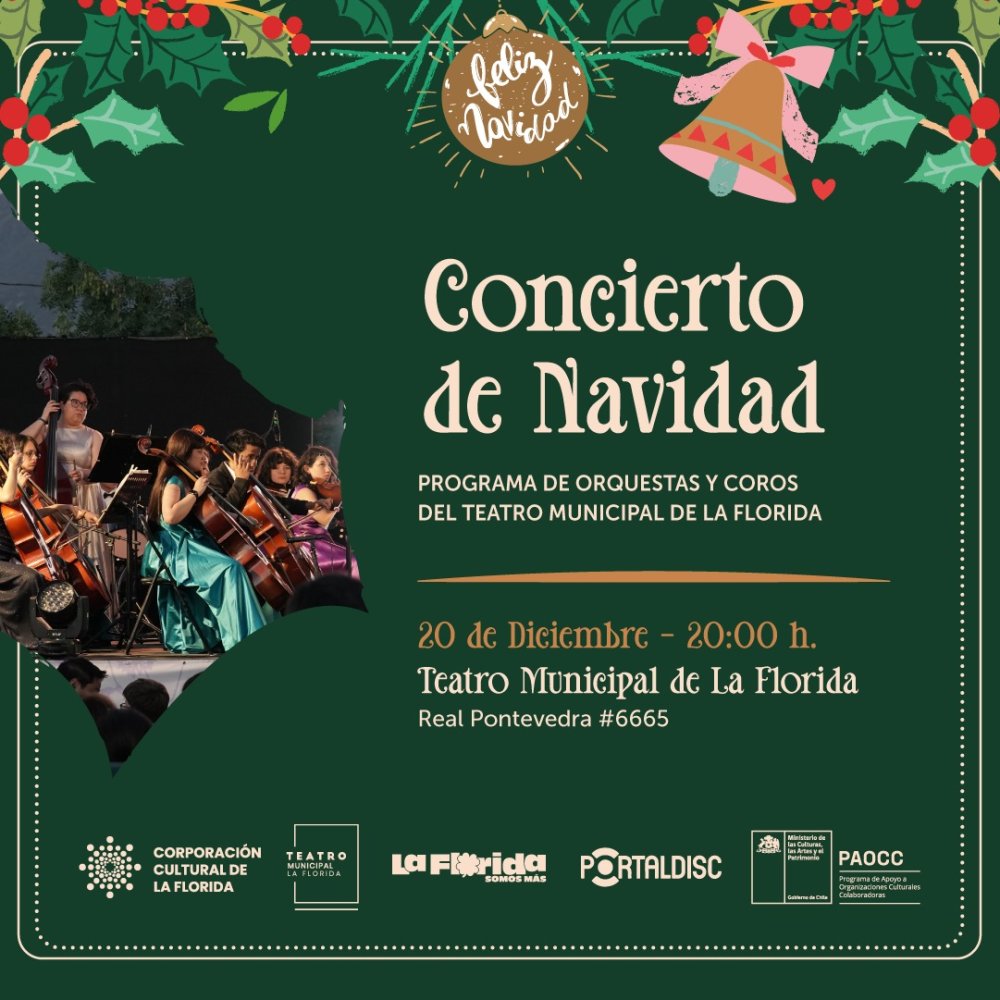 Flyer CONCIERTO DE NAVIDAD - 20 DE DICIEMBRE EN TEATRO MUNICIPAL DE LA FLORIDA