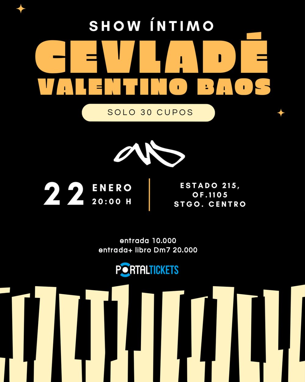 Flyer CEVLADÉ + VALENTINO BAOS EN TATTOO STUDIO SANTIAGO (SHOW ÍNTIMO)