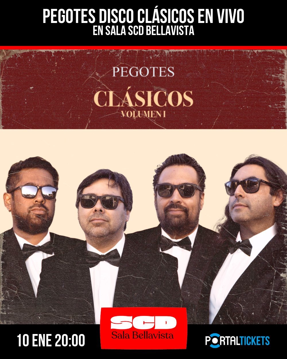 Flyer PEGOTES DISCO CLÁSICOS EN VIVO EN SALA SCD BELLAVISTA