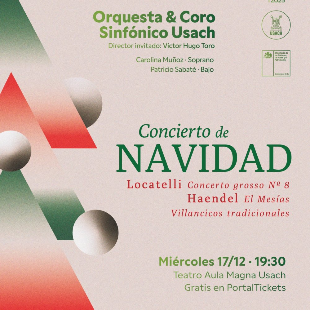 Flyer ORQUESTA & CORO SINFÓNICO USACH: CONCIERTO DE NAVIDAD EN TEATRO AULA MAGNA USACH