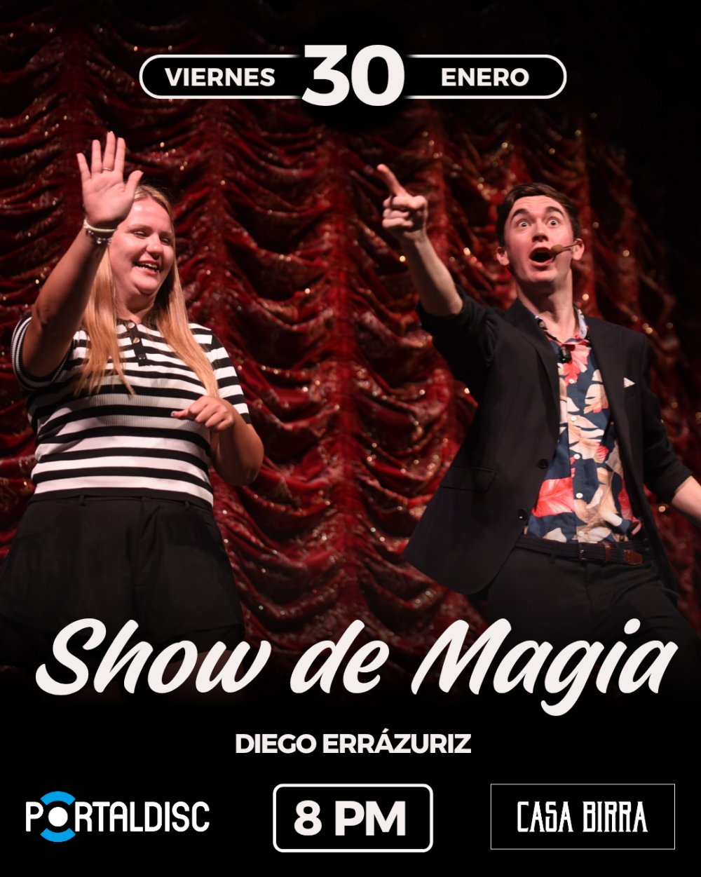 Flyer SHOW DE MAGIA EN CASA BIRRA, TEMUCO