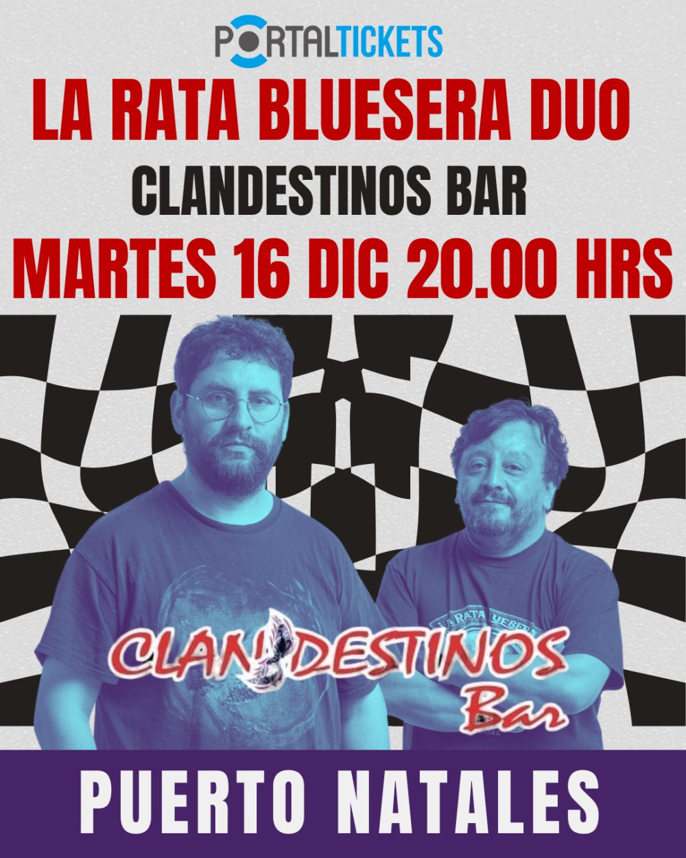 Flyer LA RATA BLUESERA EN CLANDESTINO BAR, PUERTO NATALES