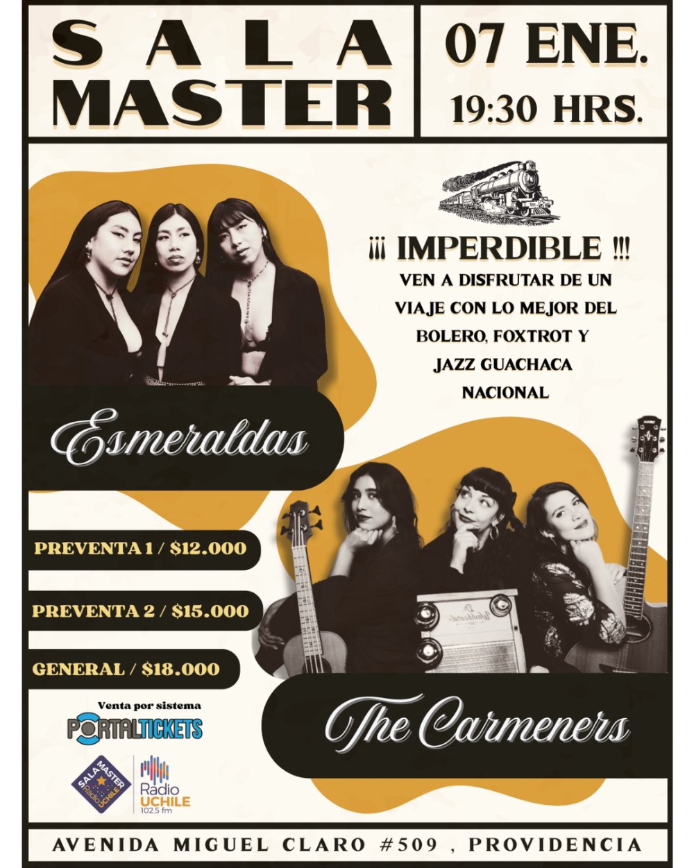 Flyer ESMERALDAS + THE CARMENERS EN SALA MASTER