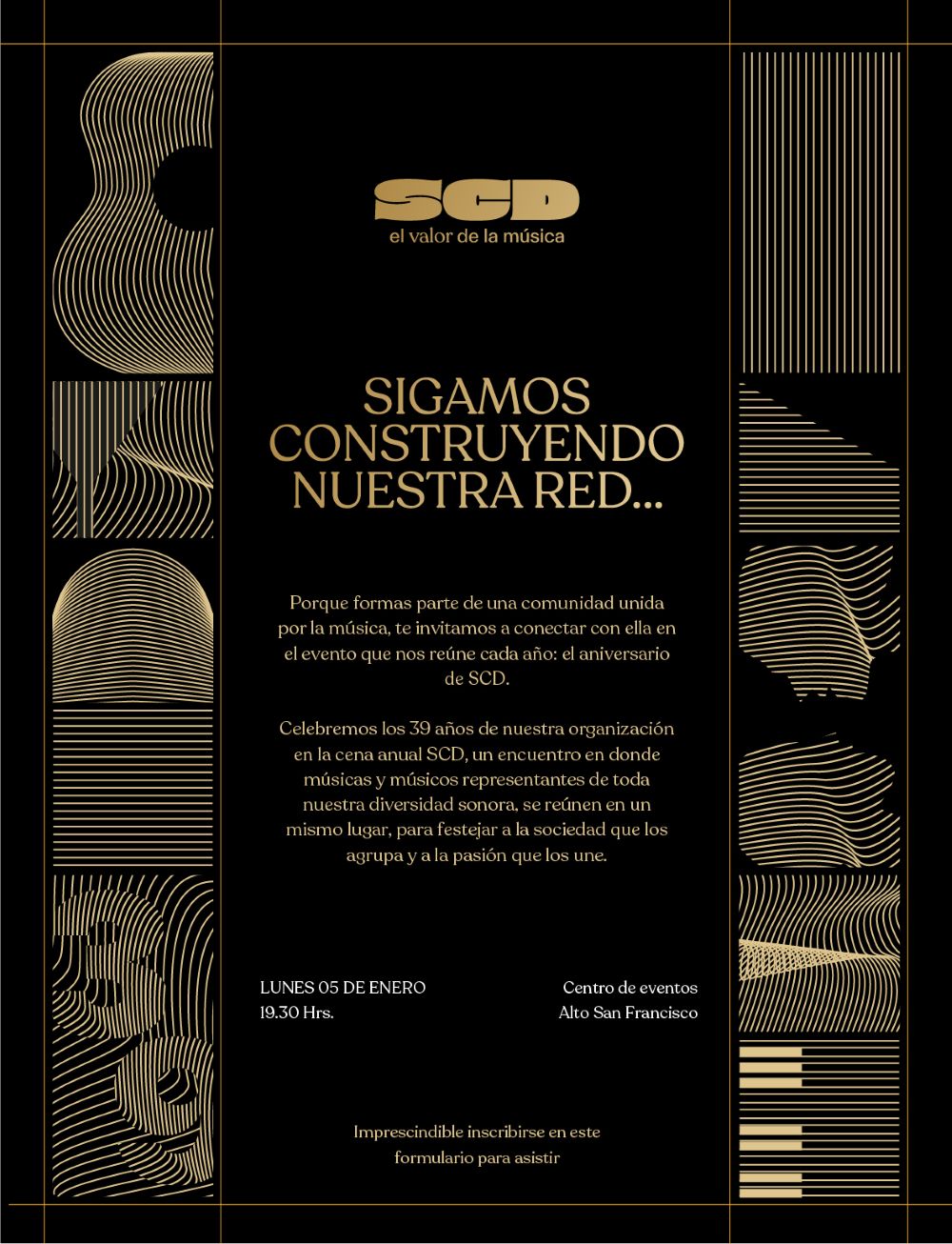 Flyer INSCRIPCIÓN - CENA ANUAL SCD 2026 EN CENTRO DE EVENTOS ALTO SAN FRANCISCO