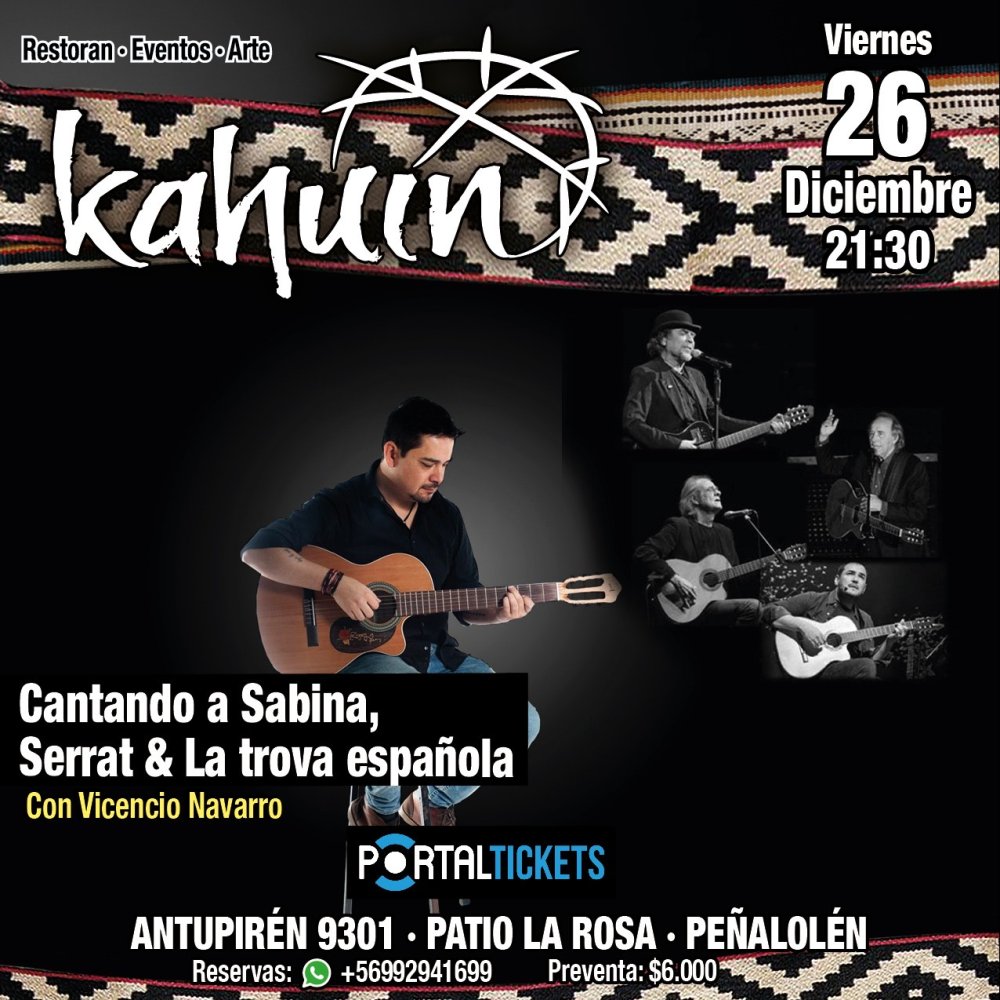 Flyer KAHUIN PRESENTA: CANTANDO A SABINA, SERRAT Y LA TROVA ESPAÑOLA  CON VICENCIO NAVARRO