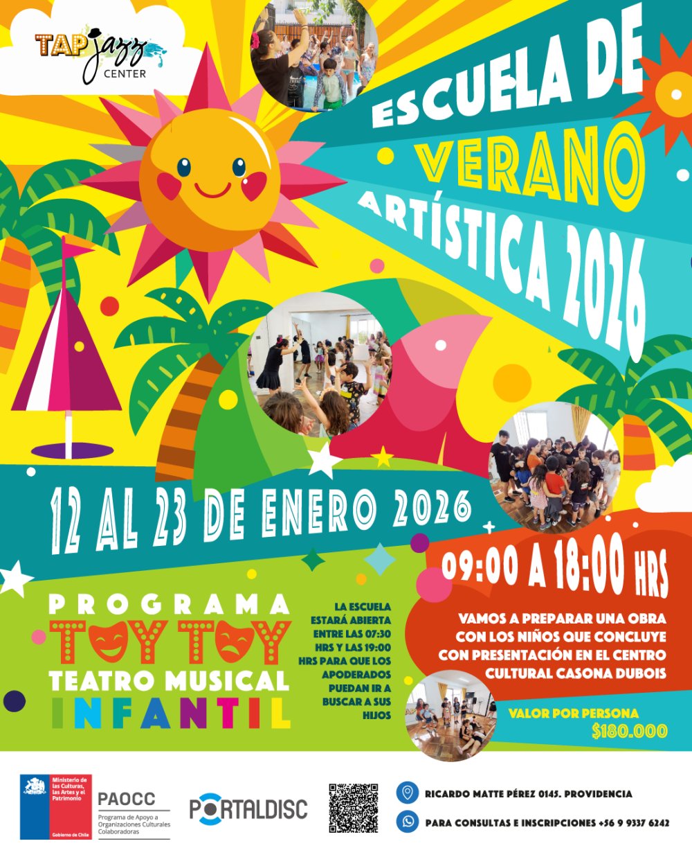 Flyer ESCUELA DE VERANO ARTÍSTICA 2026 EN TAP JAZZ CENTER