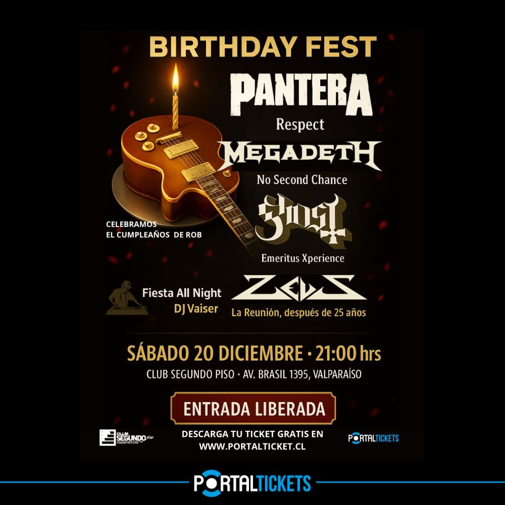 Flyer BIRTHDAY FEST – GRANDES LEYENDAS DEL ROCK & METAL EN CLUB SEGUNDO PISO, VALPARAÍSO