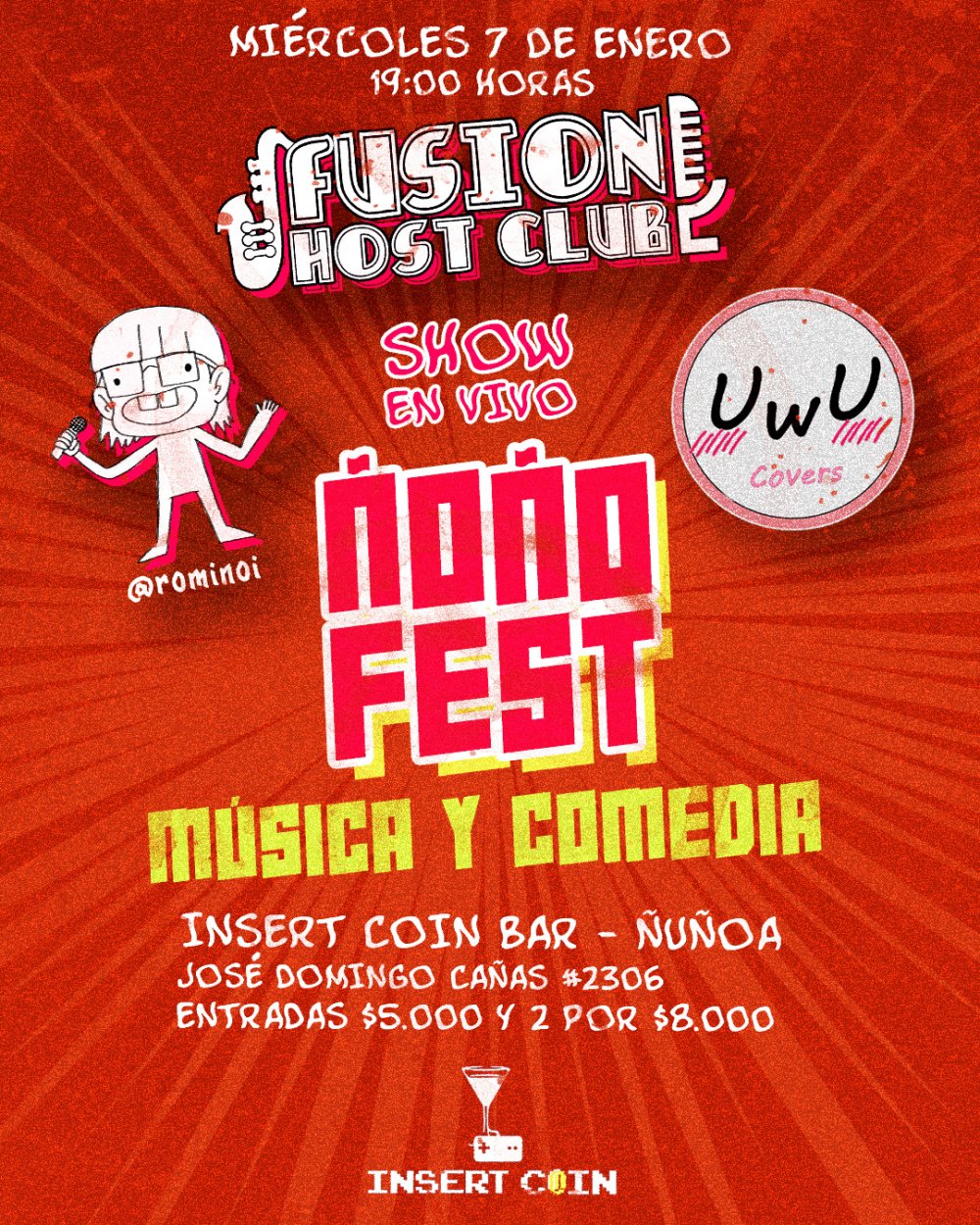 Flyer FUSION HOST CLUB + UWU COVERS + ROMINOI EN INSERT COIN