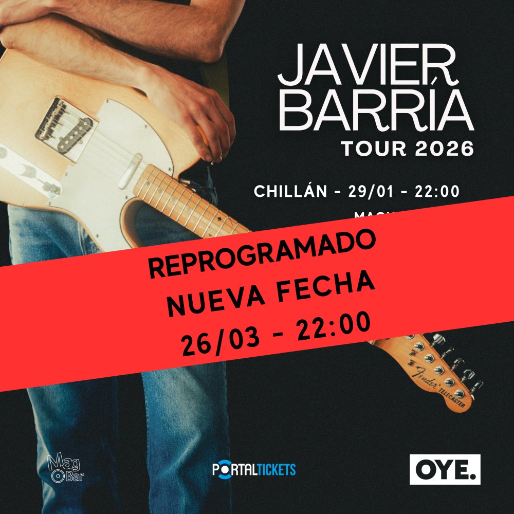 Flyer JAVIER BARRÍA TOUR 2026 EN CHILLÁN - MAGNOLIA BAR