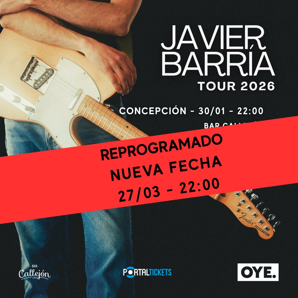 Flyer JAVIER BARRÍA TOUR 2026 EN CONCEPCIÓN - BAR CALLEJÓN