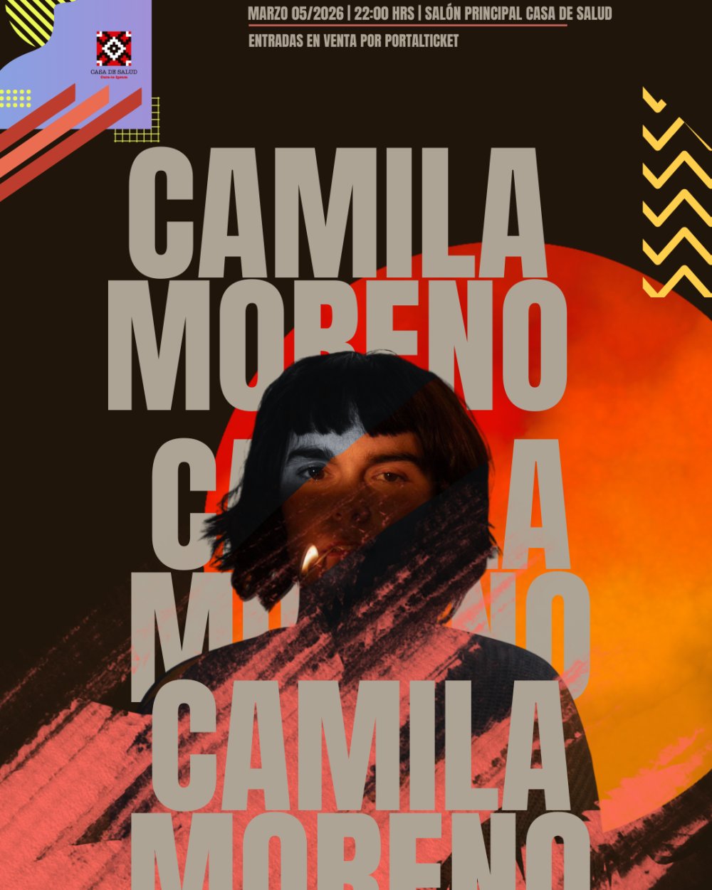 Flyer CAMILA MORENO EN CASA DE SALUD, CONCEPCIÓN