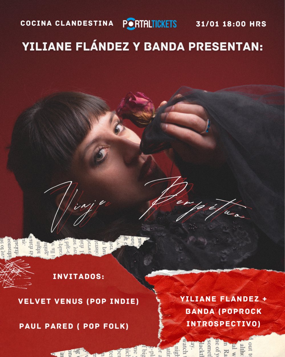 Imagen del evento: ''VIAJE PERPETUO'' : YILIANE FLANDEZ EN CONCIERTO + PAUL PARED Y VELVET VENUS EN COCINA CLANDESTINA