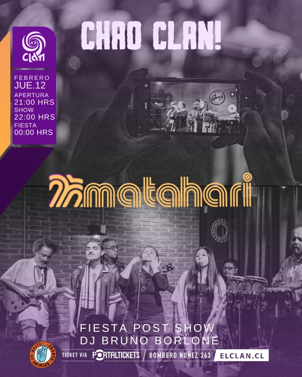 Flyer CLAN PRESENTA: CICLO CHAO CLAN CON MATAHARI Y BRUNO BORLONE