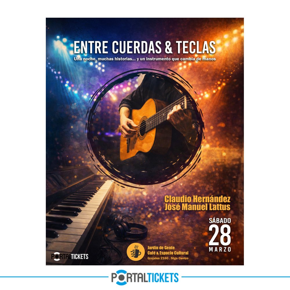 Flyer ENTRE CUERTAS Y TECLAS EN JARDÍN DE GENTE CAFÉ