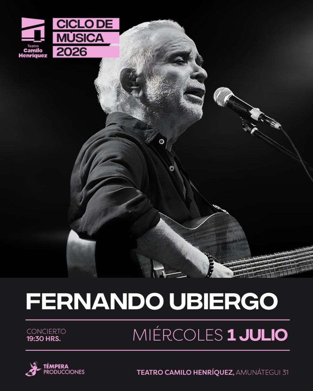 Flyer FERNANDO UBIERGO: CICLO DE MÚSICA EN TEATRO CAMILO HENRÍQUEZ