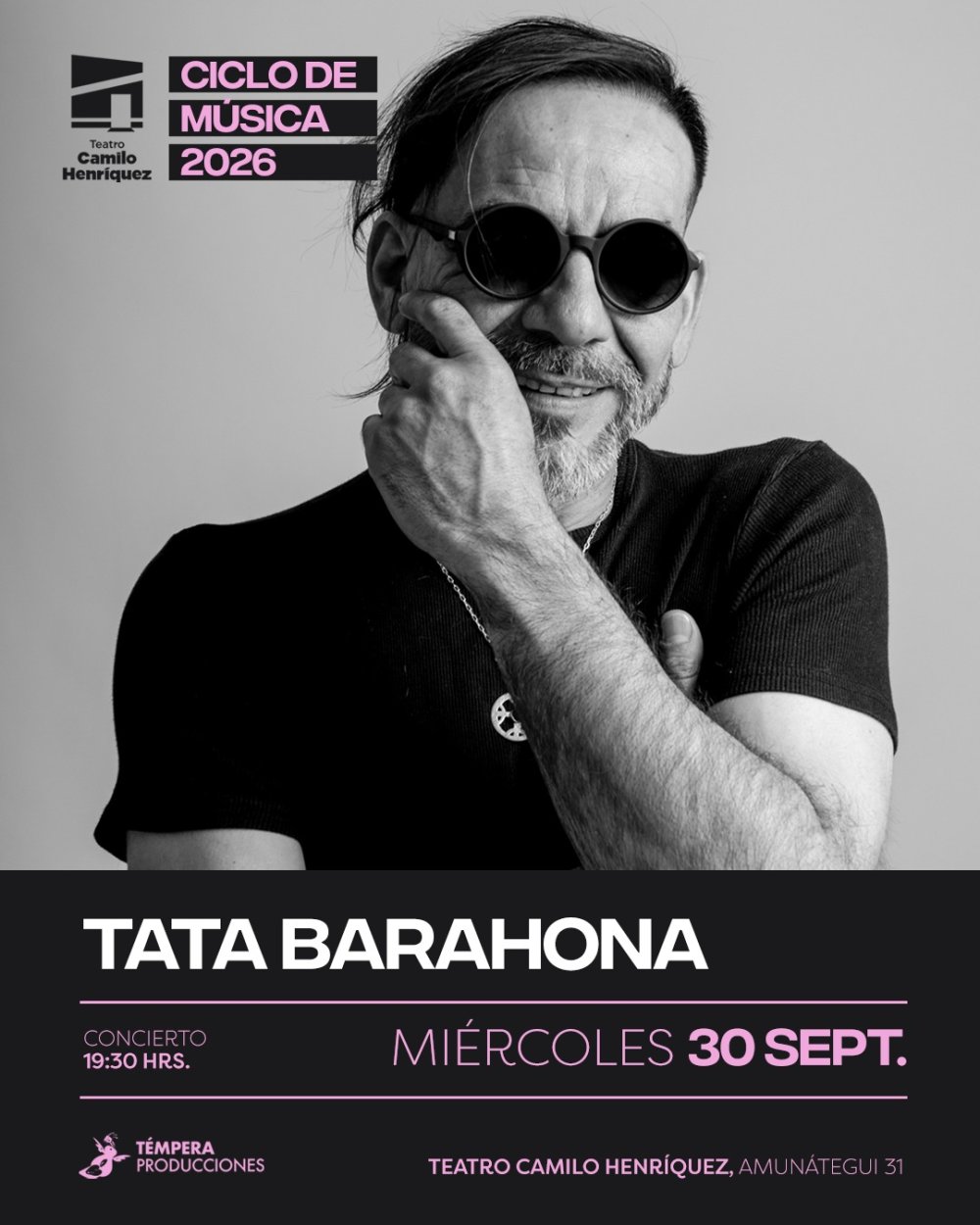 Flyer TATA BARAHONA - CICLO DE MÚSICA EN EL CAMILO HENRÍQUEZ