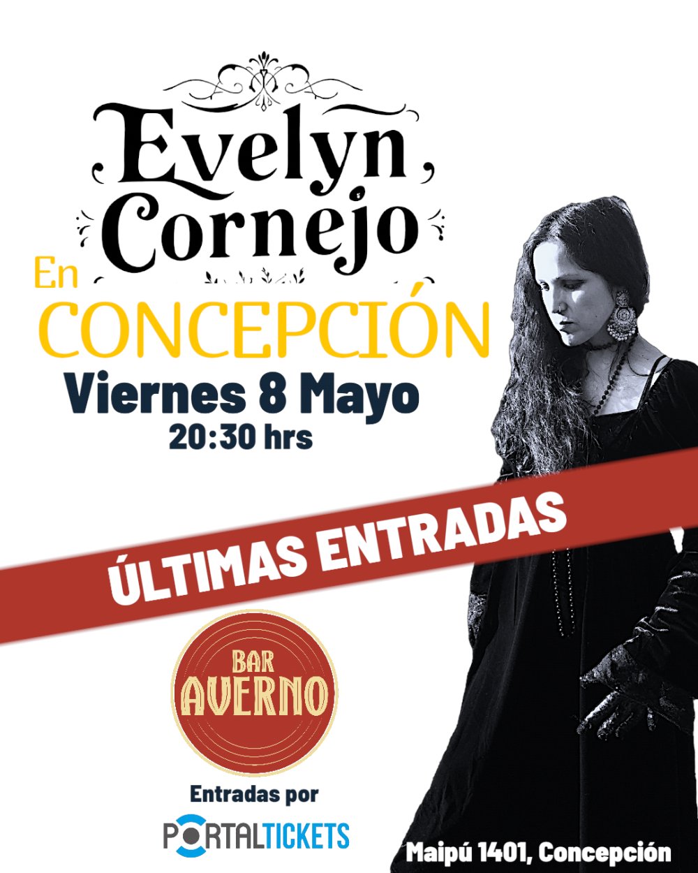 Flyer EVELYN CORNEJO EN BAR AVERNO, CONCEPCIÓN