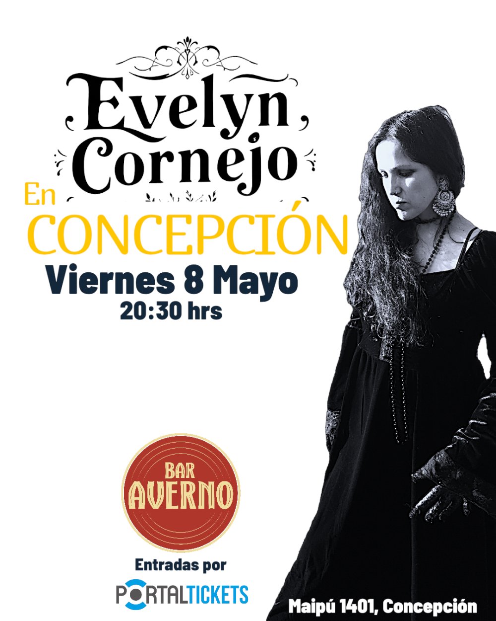 Flyer EVELYN CORNEJO EN BAR AVERNO, CONCEPCIÓN