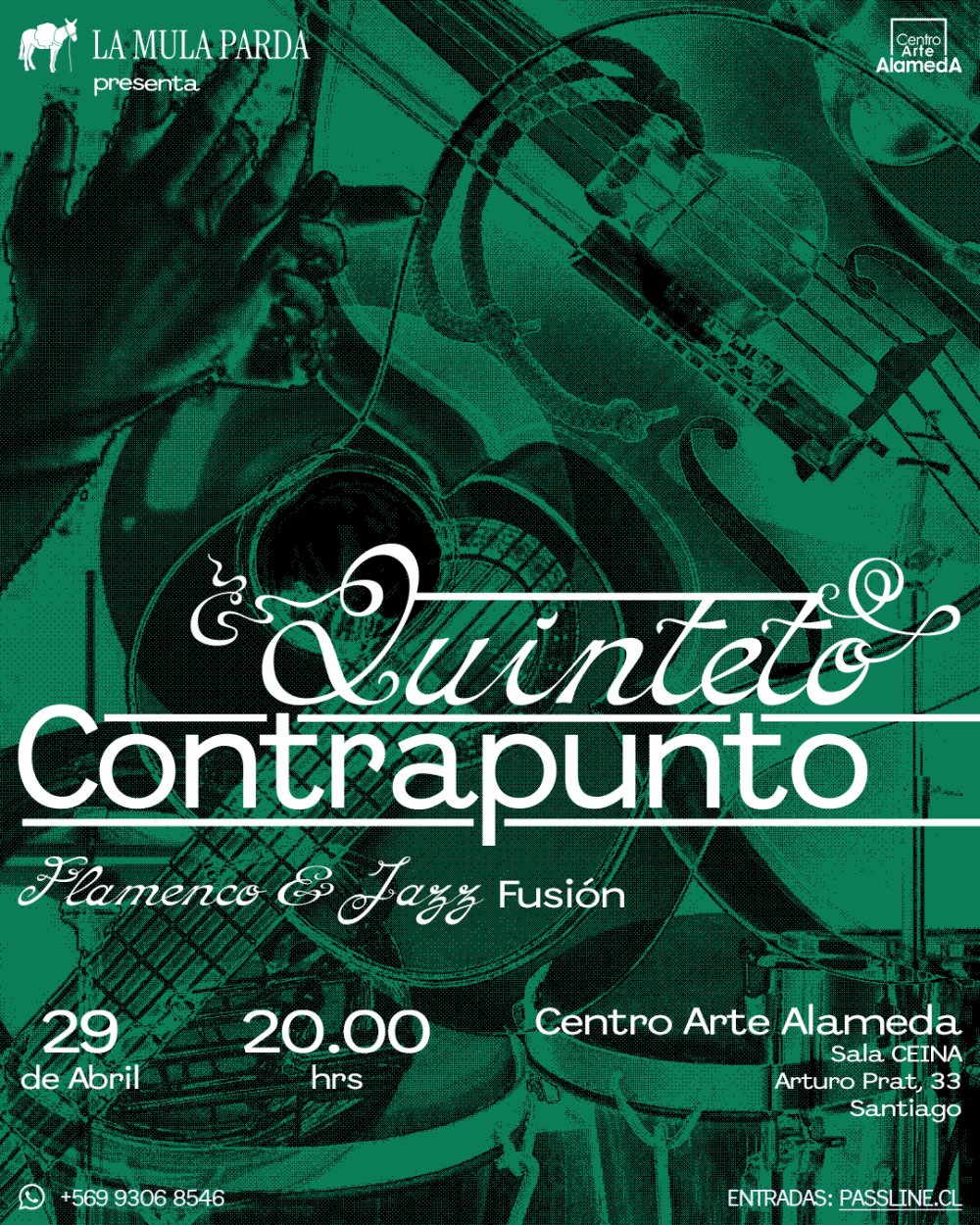 Flyer QUINTETO CONTRAPUNTO: JAZZEROS Y AFLAMENCADOS CON CANTES DE IDA Y VUELTA - CENTRO ARTE ALAMEDA