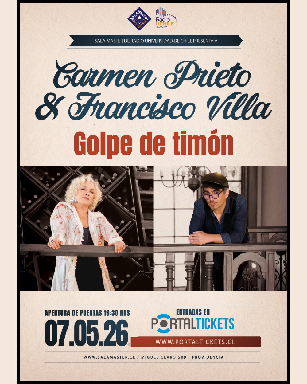 Flyer CARMEN PRIETO + FRANCISCO VILLA: GOLPE DE TIMÓN EN SALA MASTER